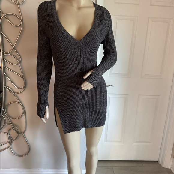 INTERMIX | Dresses | Intermix Charcoal Knit Vneck Sweater Dress | Poshmark